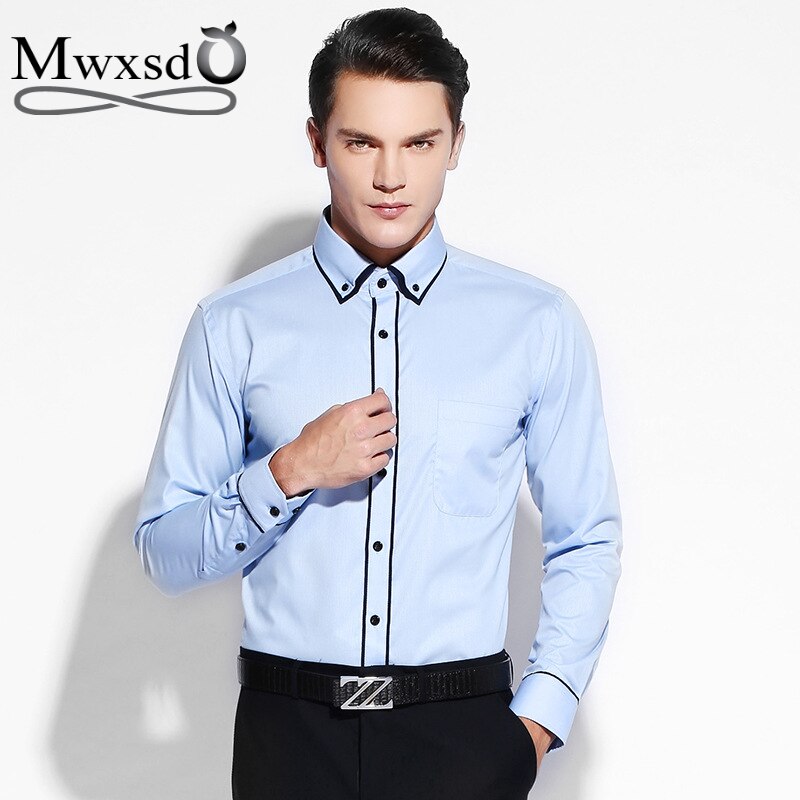 Mwxsd 패션 망 스트라이프 드레스 셔츠 남성 긴 소매 비즈니스 셔츠 남성 패션 셔츠
